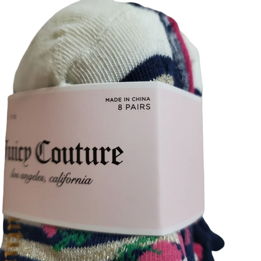 Juicy Couture Girls Ankle Socks Assorted Colors Patterns Size 7-10 New‎ 8 Pairs